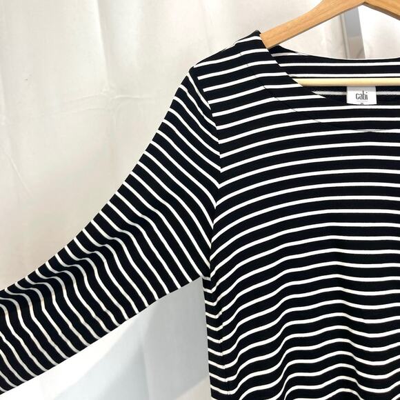 CABI Side Snap Tee 6332 Striped Pullover Knit Tunic Top Black White Size M - Picture 5 of 8
